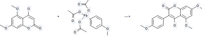 2H-1-Benzopyran-2-one,4-hydroxy-5,7-dimethoxy-3-(4-methoxyphenyl)- can be prepared by 4-hydroxy-5,7-dimethoxy-coumarin and p-Methoxyphenyl-lead triacetate